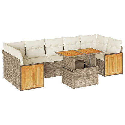 Set Divano da Giardino 8 pz con Cuscini Beige Polyrattan Acacia