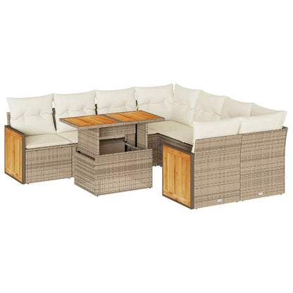 Set Divano da Giardino 9 pz con Cuscini Beige Polyrattan Acacia - homemem39