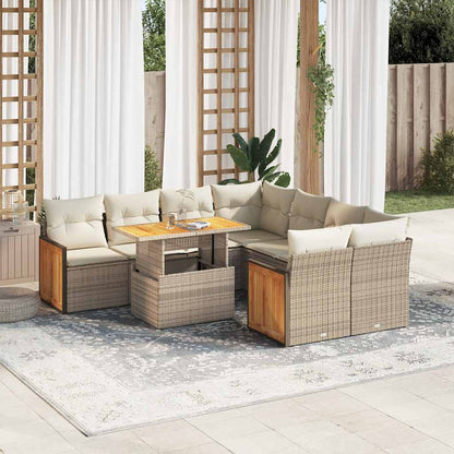 Set Divano da Giardino 9 pz con Cuscini Beige Polyrattan Acacia - homemem39