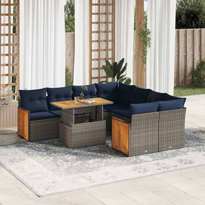 Set Divano da Giardino 9pz con Cuscini Grigio Polyrattan Acacia | homemem39