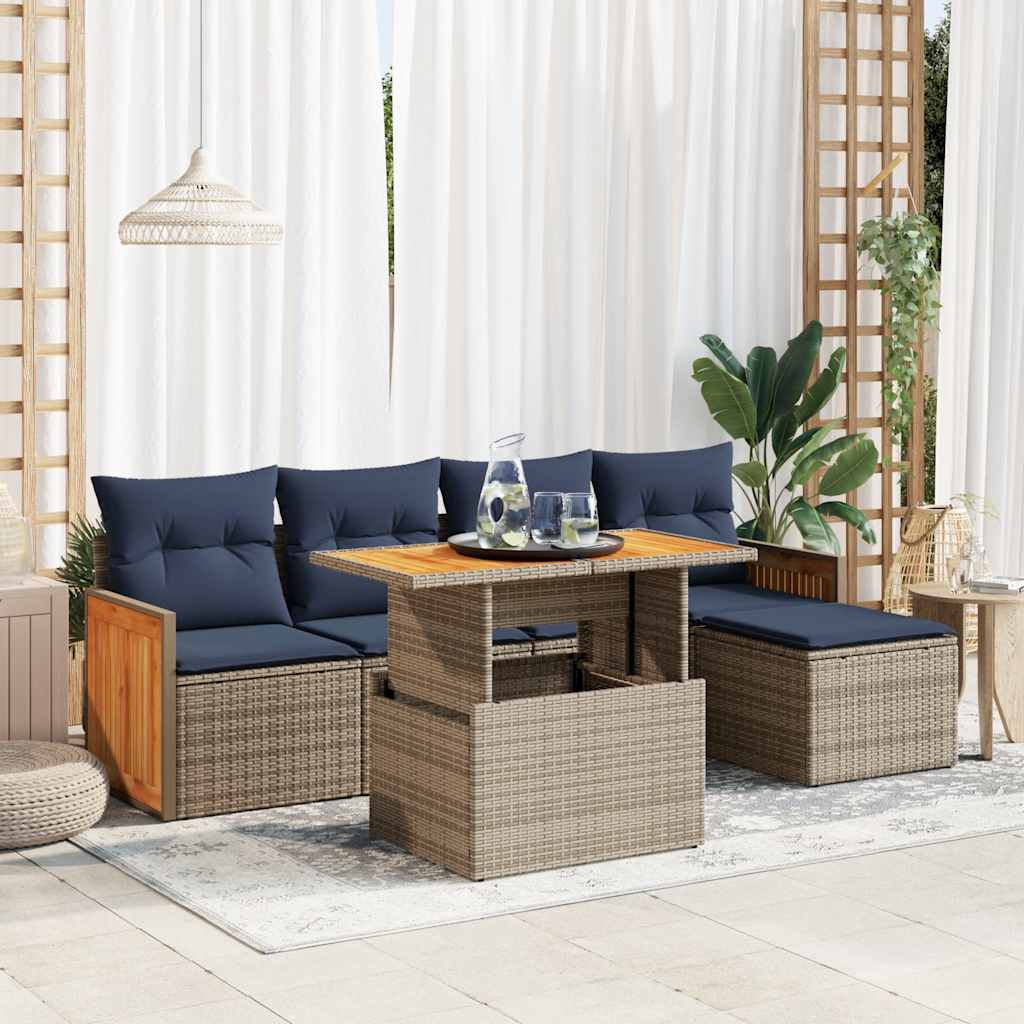 Set Divano da Giardino 6pz con Cuscini Grigio Polyrattan Acacia - homemem39
