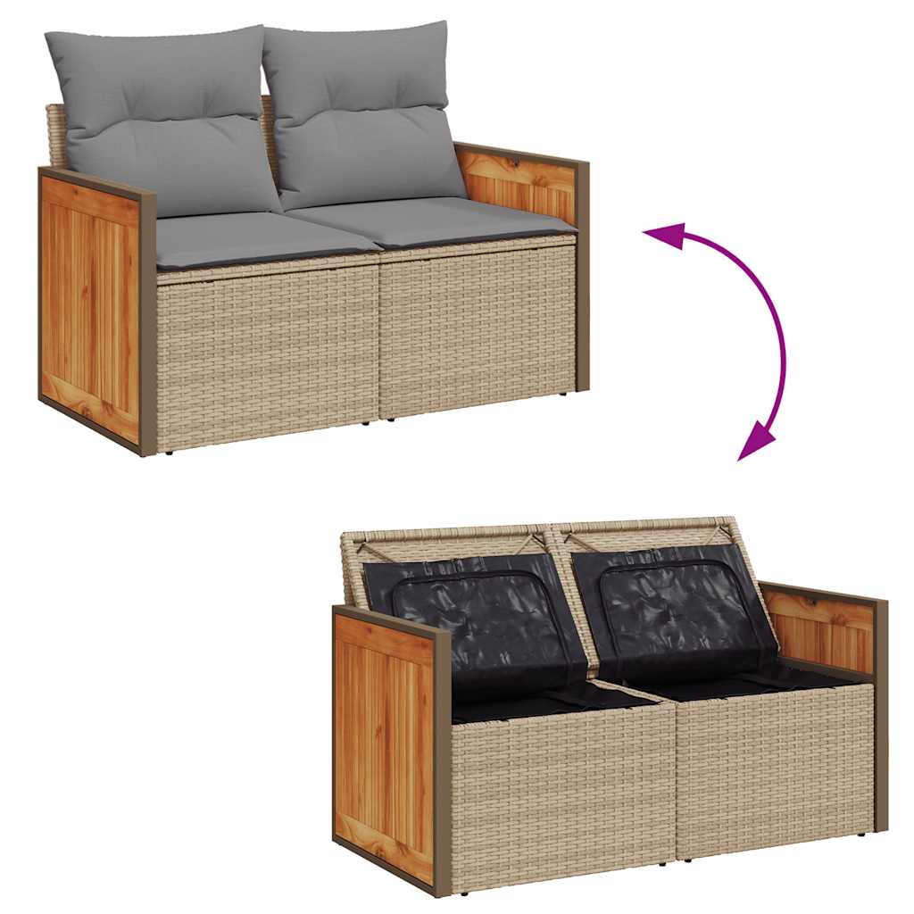 Set Divano da Giardino 5 pz con Cuscini Beige Polyrattan Acacia