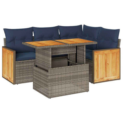 Set Divano Giardino 5 pz con Cuscini Grigio Polyrattan Acacia