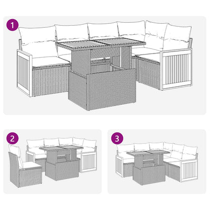 Set Divano da Giardino 6 pz con Cuscini Nero Polyrattan Acacia | homemem39