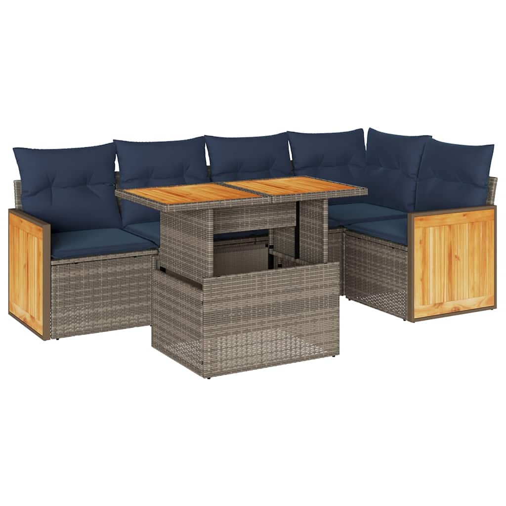 Set Divano da Giardino 6pz con Cuscini Grigio Polyrattan Acacia | homemem39