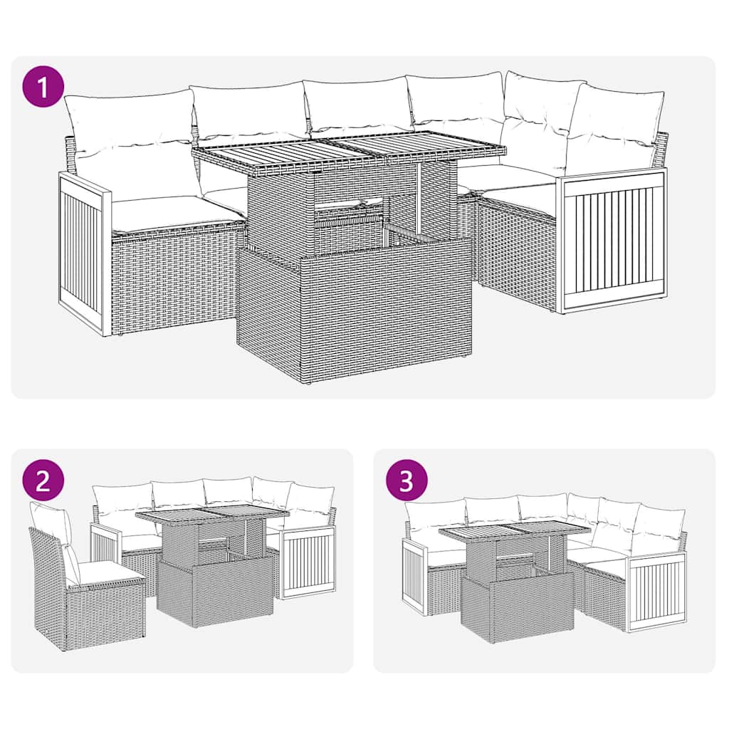 Set Divano da Giardino 6pz con Cuscini Grigio Polyrattan Acacia | homemem39