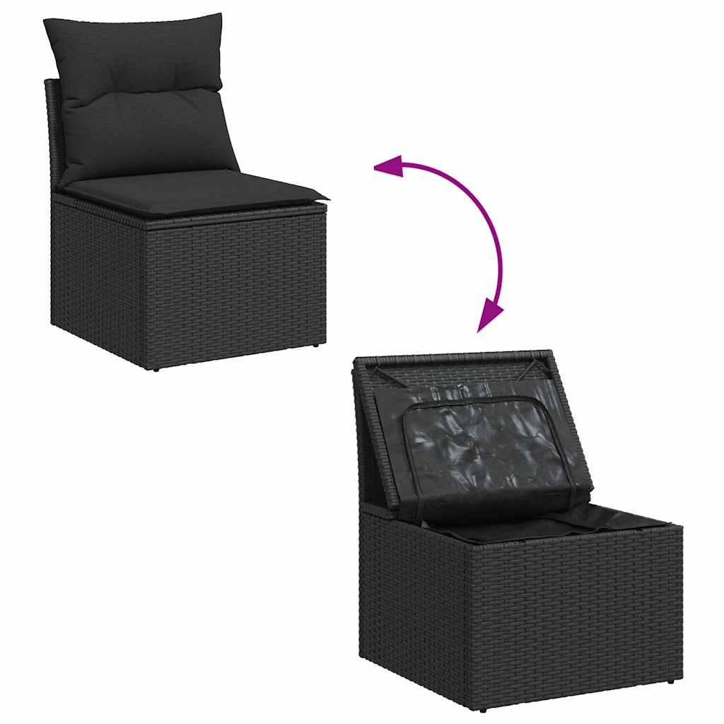 Set Divani da Giardino con Cuscini 7pz Nero Polyrattan Acacia - homemem39