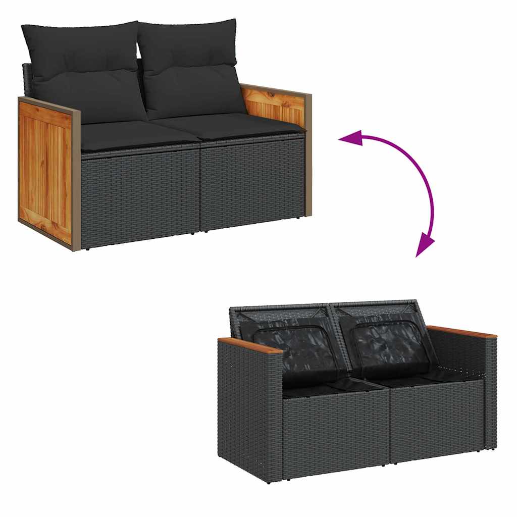 Set Divani da Giardino con Cuscini 7pz Nero Polyrattan Acacia - homemem39
