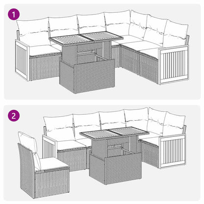 Set Divani da Giardino con Cuscini 7pz Nero Polyrattan Acacia | homemem39