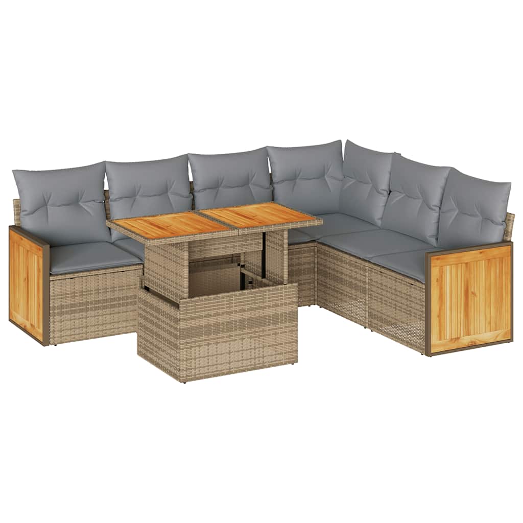 Set Divani da Giardino 7 pz con Cuscini Beige Polyrattan Acacia | homemem39