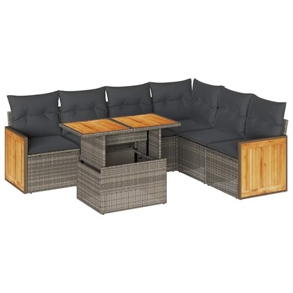 Set Divani da Giardino 7pz con Cuscini Grigio Polyrattan Acacia | homemem39