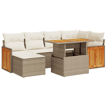 Set Divani da Giardino 7 pz con Cuscini Beige Polyrattan Acacia | homemem39