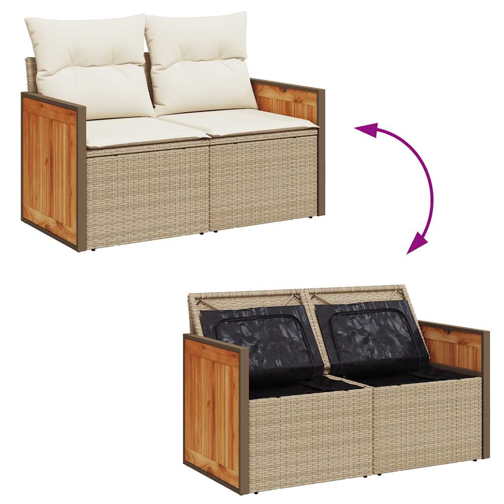 Set Divani da Giardino 7 pz con Cuscini Beige Polyrattan Acacia | homemem39