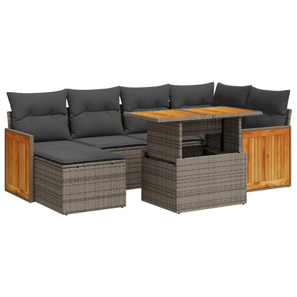 Set Divani da Giardino 7pz con Cuscini Grigio Polyrattan Acacia | homemem39