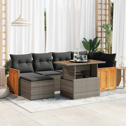 Set Divani da Giardino 7pz con Cuscini Grigio Polyrattan Acacia | homemem39