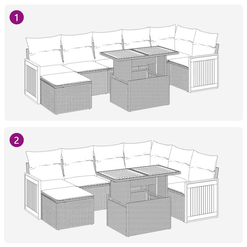 Set Divano da Giardino 8pz con Cuscini Grigio Polyrattan Acacia | homemem39