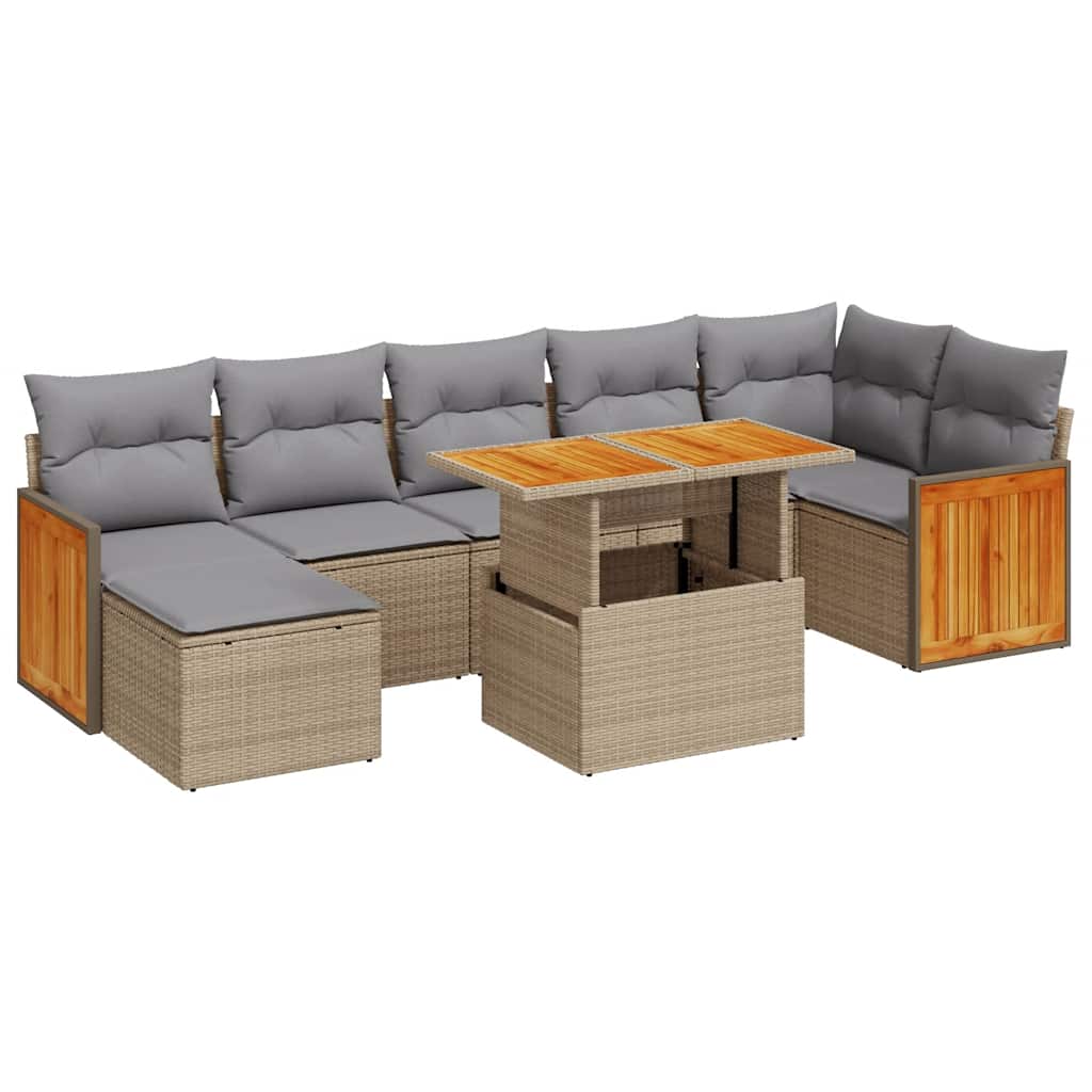 Set Divano da Giardino 8 pz con Cuscini Beige Polyrattan Acacia | homemem39