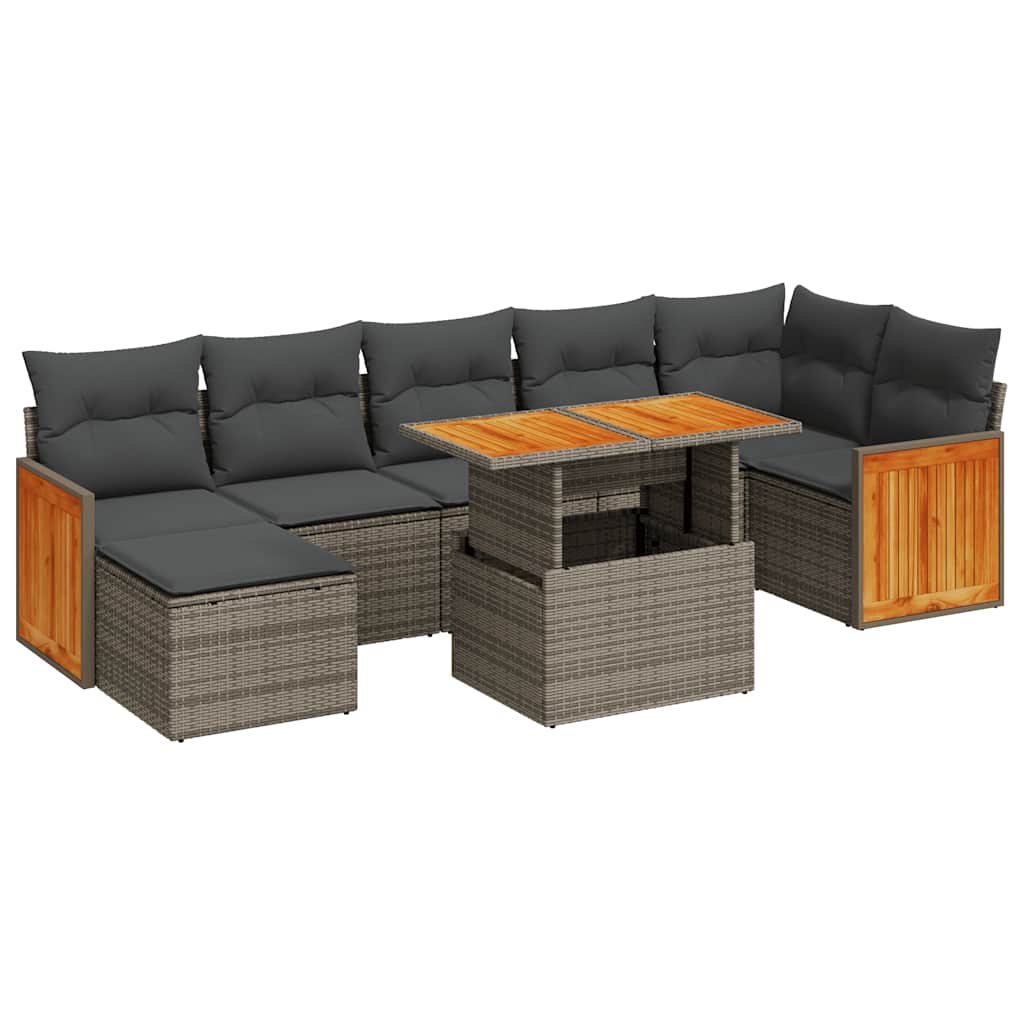 Set Divano da Giardino 8pz con Cuscini Grigio Polyrattan Acacia | homemem39