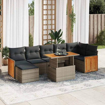 Set Divano da Giardino 8pz con Cuscini Grigio Polyrattan Acacia | homemem39