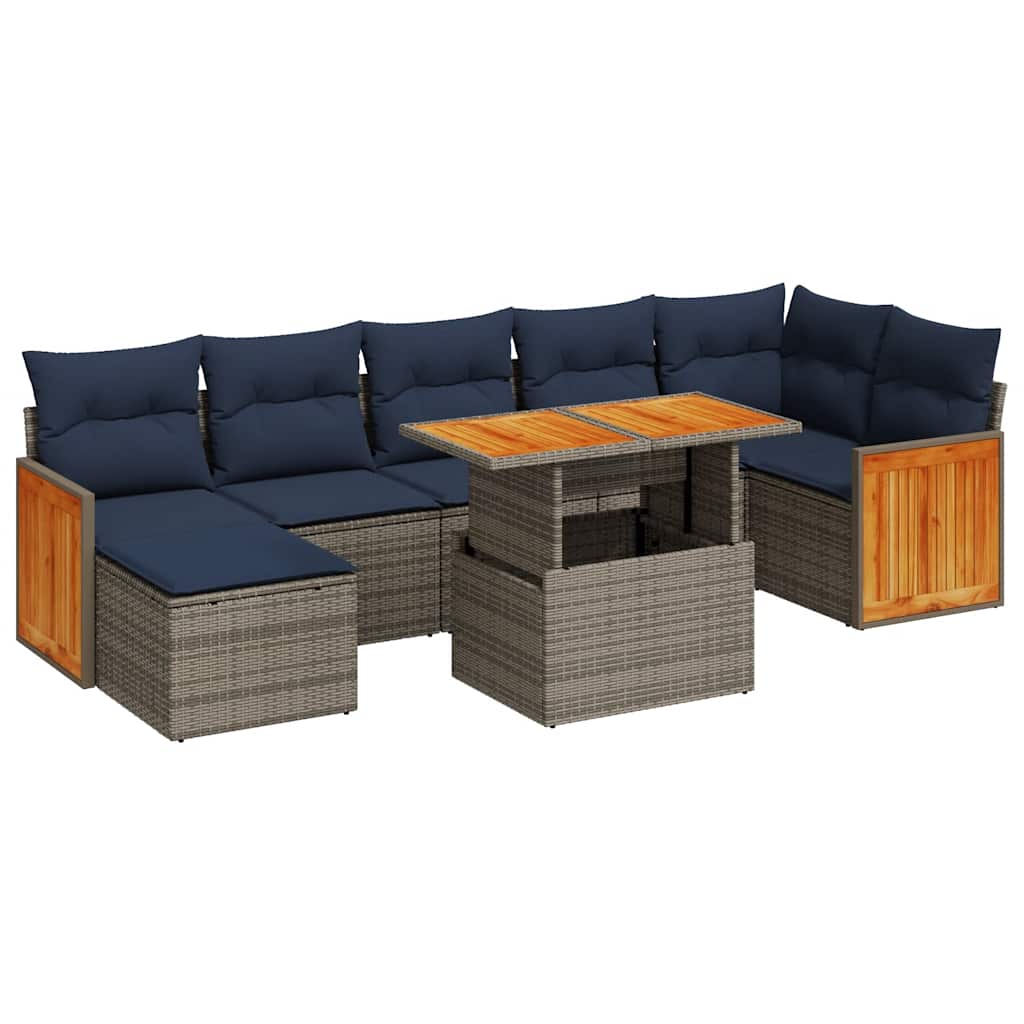 Set Divani Giardino 8 pz con Cuscini Marrone Polyrattan Acacia | homemem39