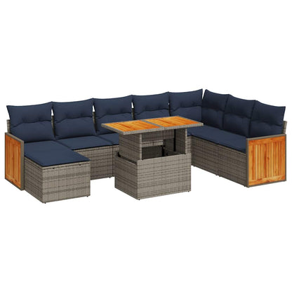 Set Divani Giardino 11 pz con Cuscini Polyrattan Acacia Grigio