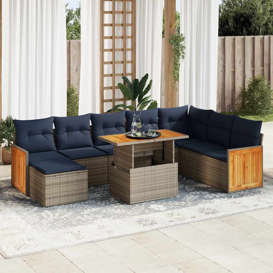 Set Divani Giardino 11 pz con Cuscini Polyrattan Acacia Grigio - homemem39