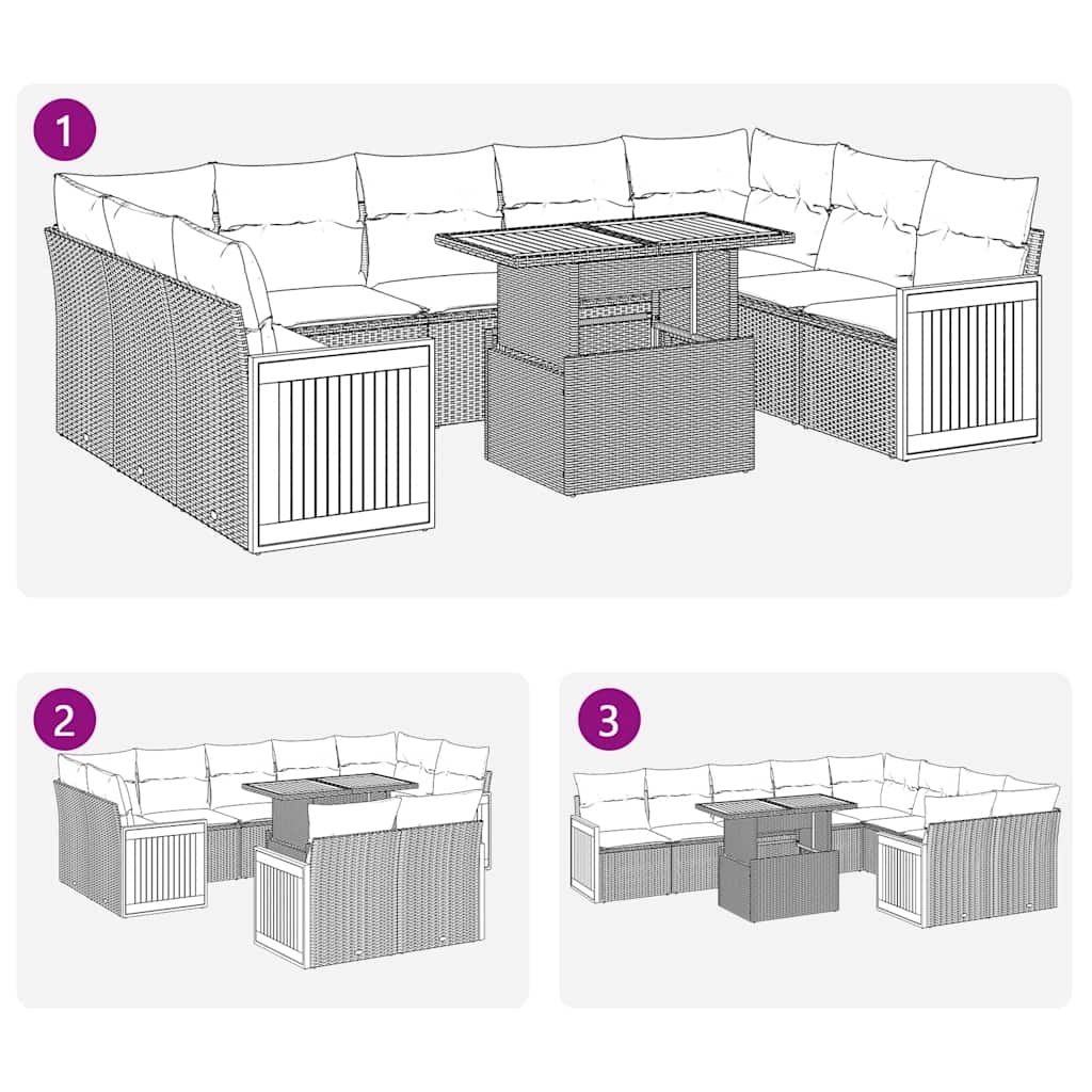 Set Divani Giardino 10pz con Cuscini Nero in Polyrattan Acacia | homemem39