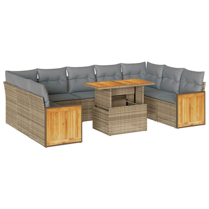 Divano da Giardino 10 pz con Cuscini Beige in Polyrattan Acacia | homemem39