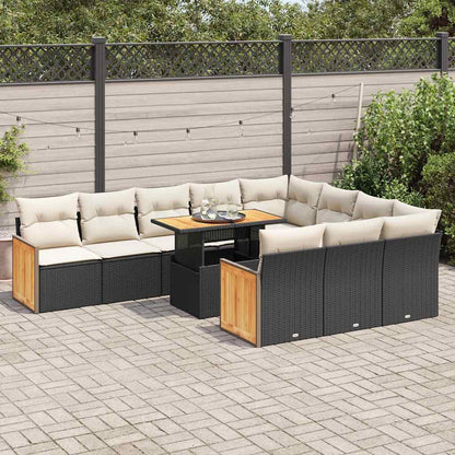 Set Divani da Giardino 11 pz con Cuscini Polyrattan Acacia Nero | homemem39