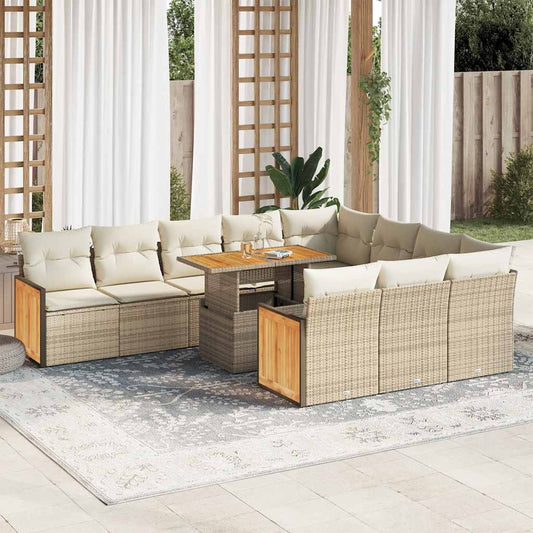 Set Divani da Giardino 11pz con Cuscini Beige Acacia Polyrattan - homemem39