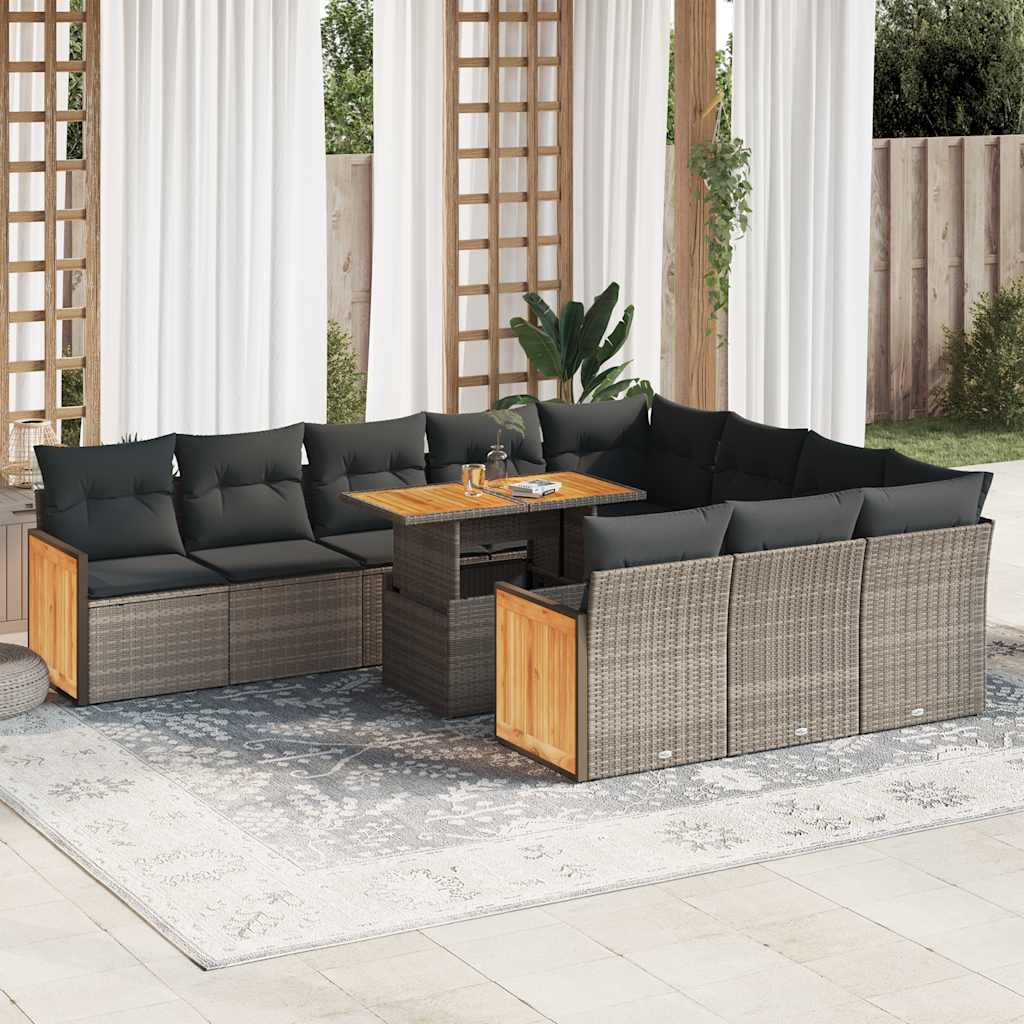 Set Divani Giardino 11 pz con Cuscini Polyrattan Acacia Grigio