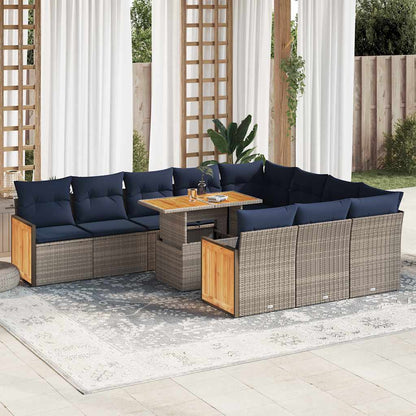 Set Divani Giardino 11 pz con Cuscini Polyrattan Acacia Grigio | homemem39