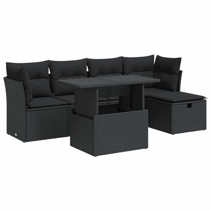 Set Divano da Giardino 6 pz con Cuscini Nero in Polyrattan | homemem39