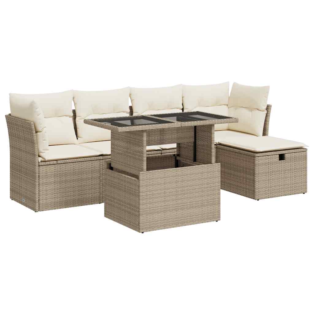 Set Divano da Giardino 6 pz con Cuscini Beige in Polyrattan