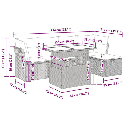 Set Divano da Giardino 6 pz con Cuscini Grigio in Polyrattan | homemem39