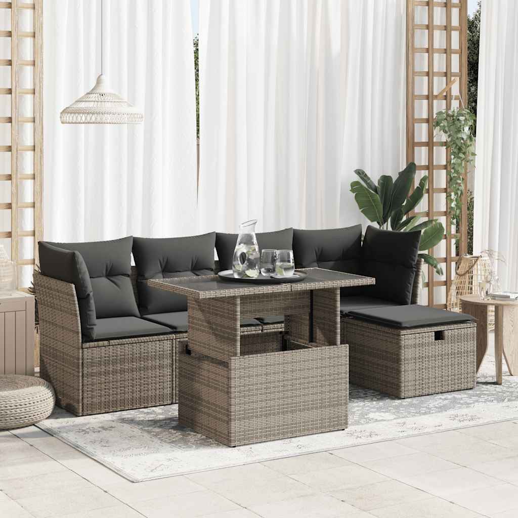 Set Divano da Giardino 6 pz con Cuscini Grigio in Polyrattan | homemem39