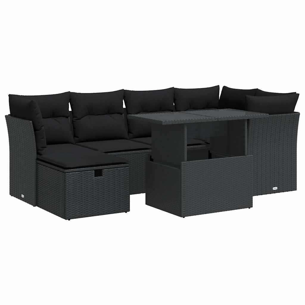 Set Divani da Giardino con Cuscini 7pz Nero Polyrattan | homemem39