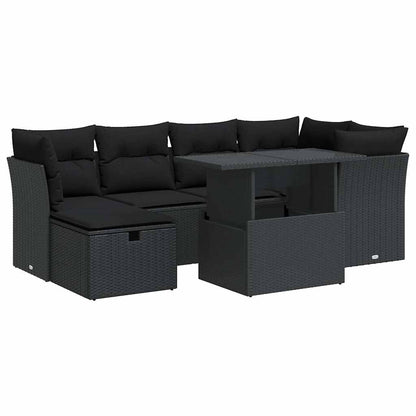 Set Divani da Giardino con Cuscini 7pz Nero Polyrattan | homemem39