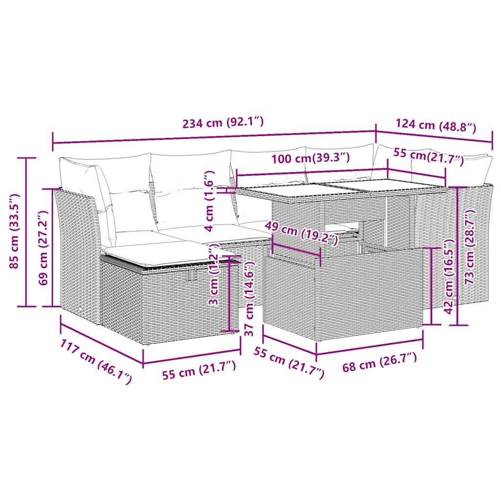 Set Divani da Giardino con Cuscini 7pz Nero Polyrattan | homemem39
