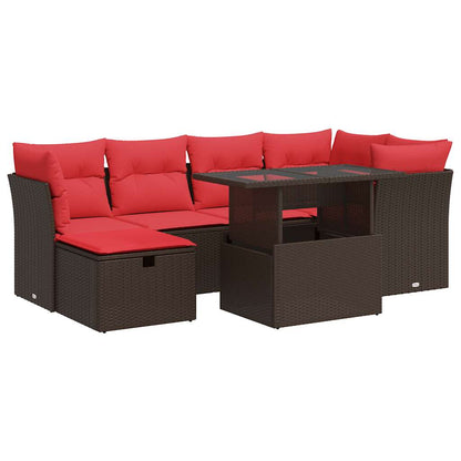 Set Divani Giardino 7 pz con Cuscini Marrone Polyrattan Acacia