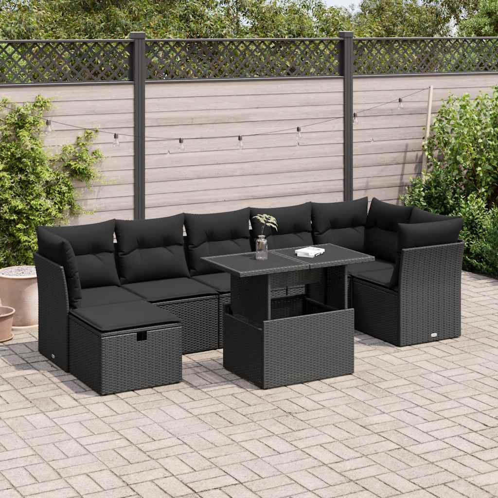 Set Divani da Giardino con Cuscini 8 pz Nero in Polyrattan | homemem39