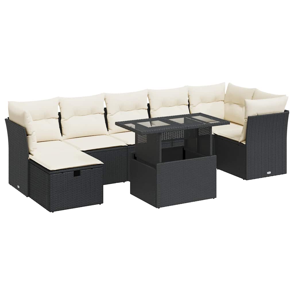 Set Divani da Giardino con Cuscini 8 pz Nero in Polyrattan | homemem39