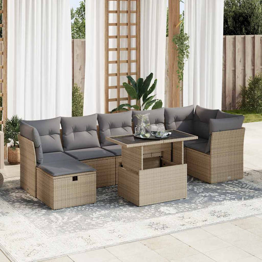 Set Divano da Giardino 8 pz con Cuscini Beige in Polyrattan - homemem39