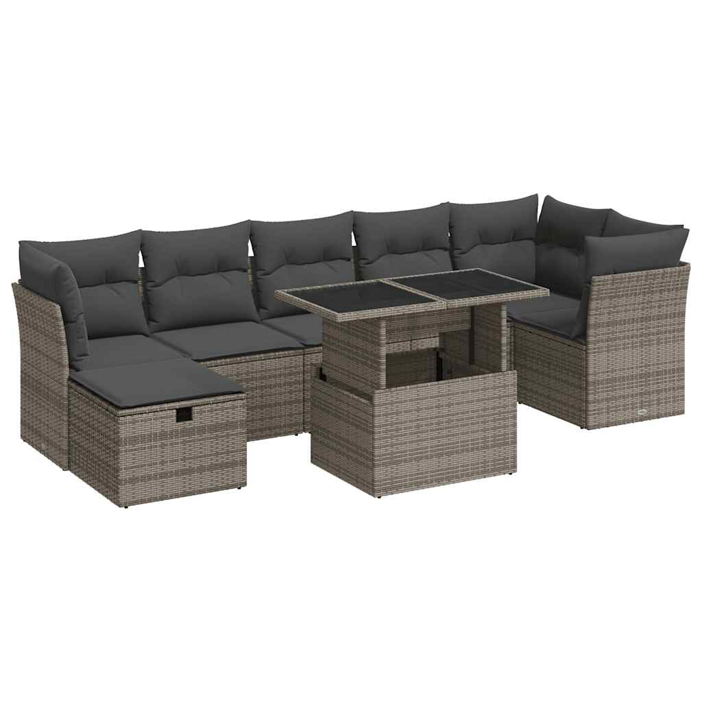 Set Divano da Giardino 8 pz con Cuscini Grigio in Polyrattan | homemem39