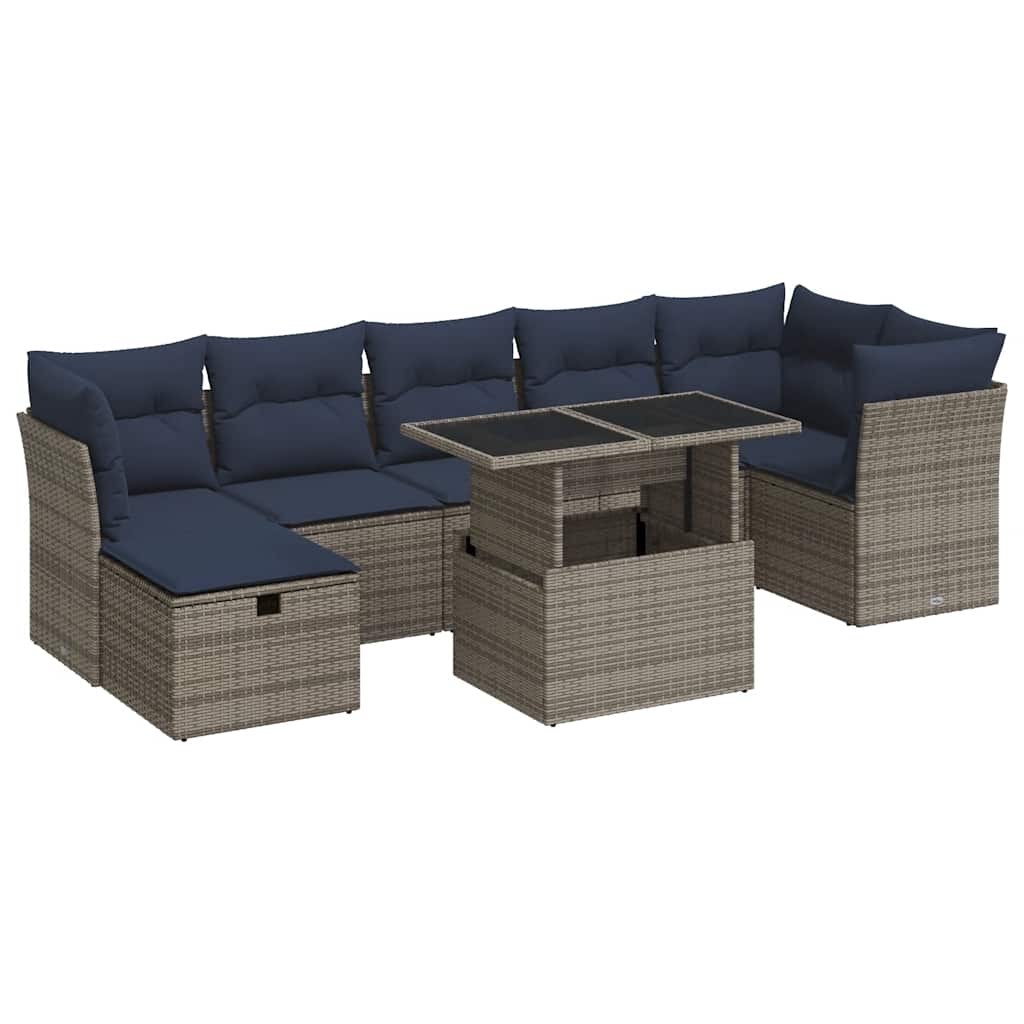 Set Divani Giardino 8 pz con Cuscini Grigio Polyrattan Acacia | homemem39