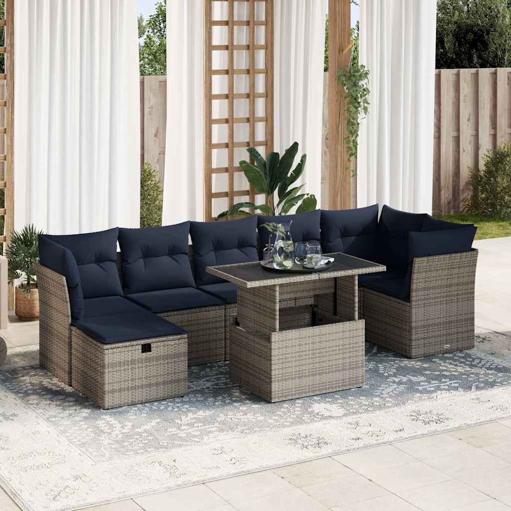 Set Divani Giardino 8 pz con Cuscini Grigio Polyrattan Acacia | homemem39