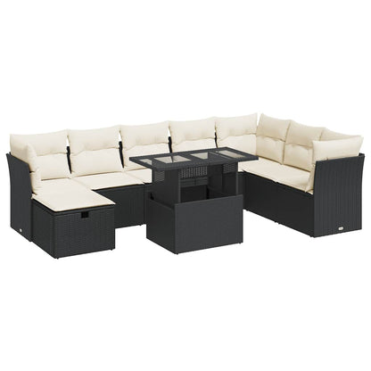 Set Divani da Giardino 9 pz con Cuscini Nero in Polyrattan | homemem39