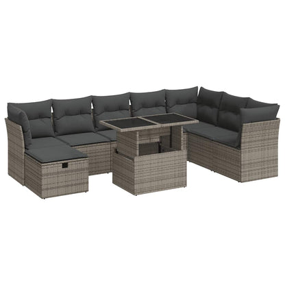 Set Divano da Giardino 9 pz con Cuscini Grigio in Polyrattan | homemem39