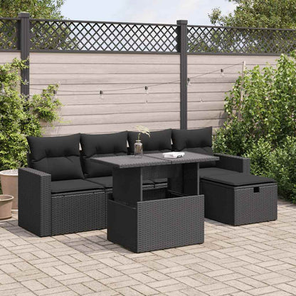 Set Divano da Giardino 6 pz con Cuscini Nero in Polyrattan | homemem39