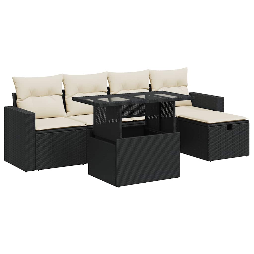 Set Divano da Giardino 6 pz con Cuscini Nero in Polyrattan | homemem39